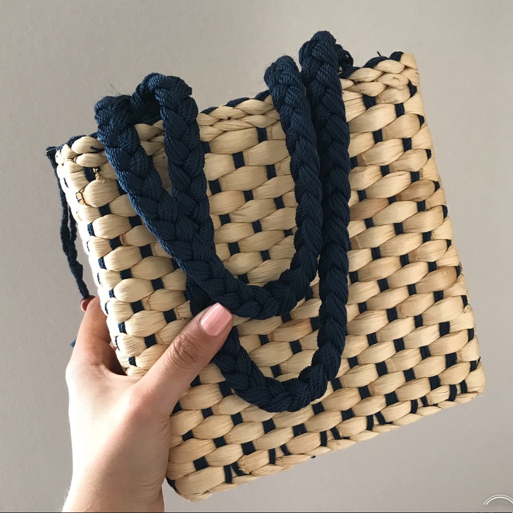 Navy Blue Woven Handbag